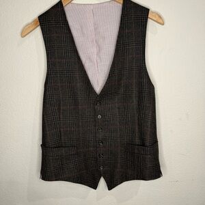 Club Monaco Plaid Vest Brown & Tan Made in USA Wool Blend Men’s 40 Regular